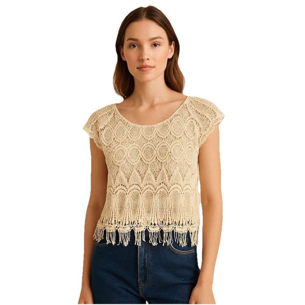 100% Cotton Crochet Top Size 3x Fringe Hippie Peasant Festival